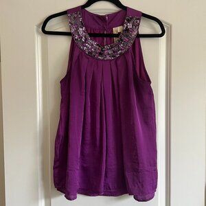 Adiva beaded neck tank, silk-like material